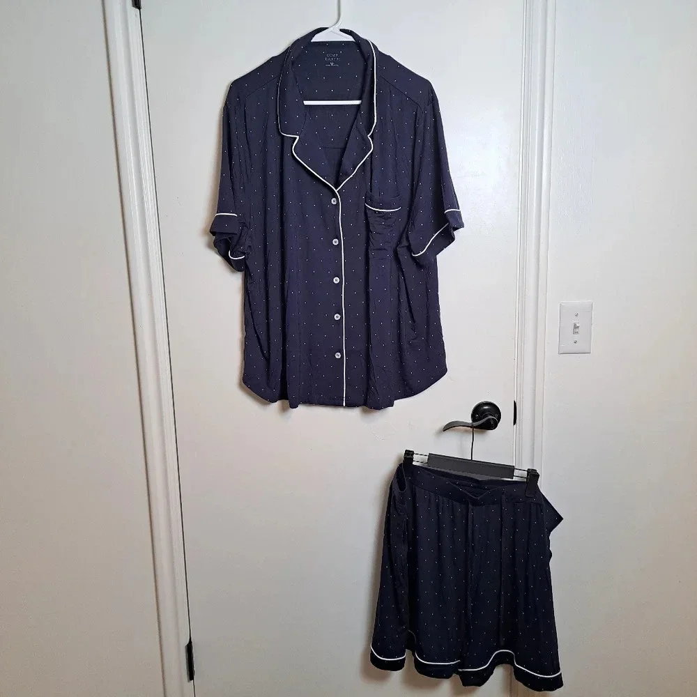 Cozy Earth Blue White Polka Dot Short Sleeve Bamboo Pajama‎ Set Size 2XL-3XL